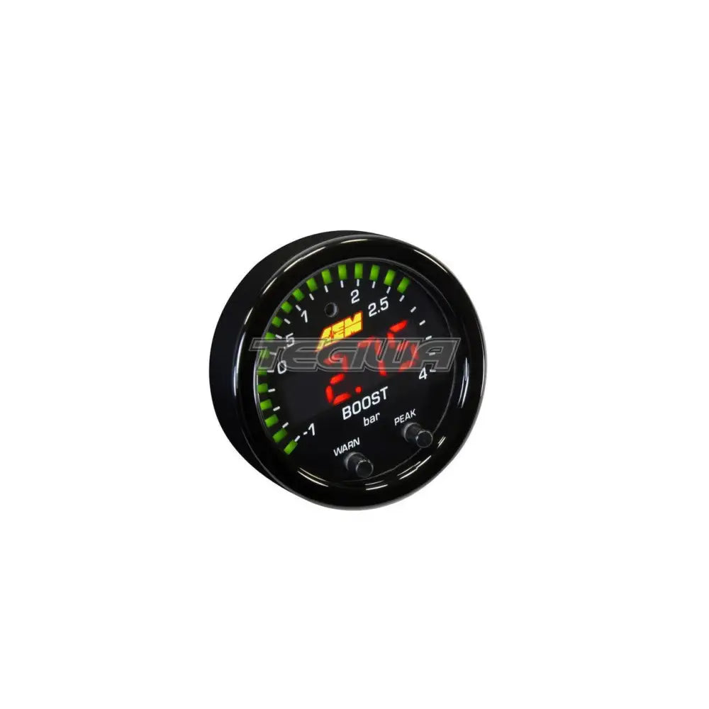 AEM X-Series Boost Pressure Gauge -30~60PSI / -1~4Bar Black Bezel and Black Faceplate