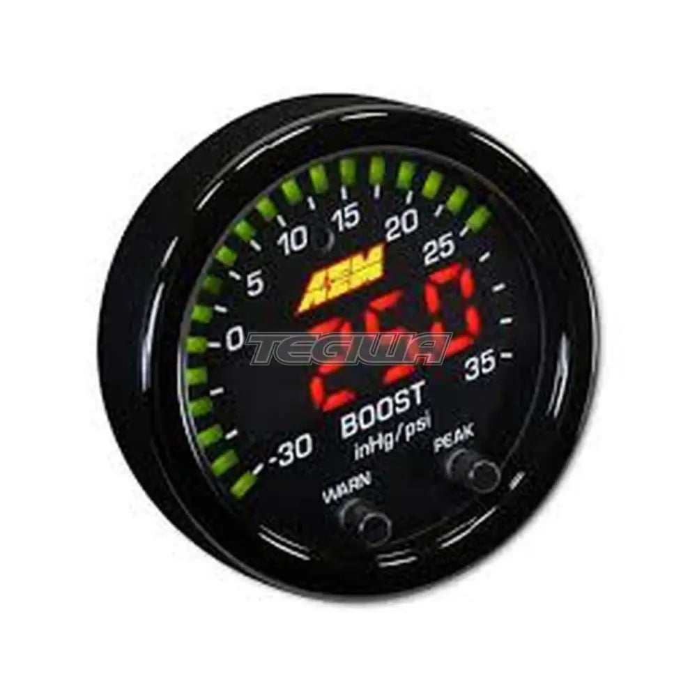 AEM X-Series Boost Pressure Gauge -30inHg 35PSI / -1-2 5Bar Black Bezel and Black Faceplate