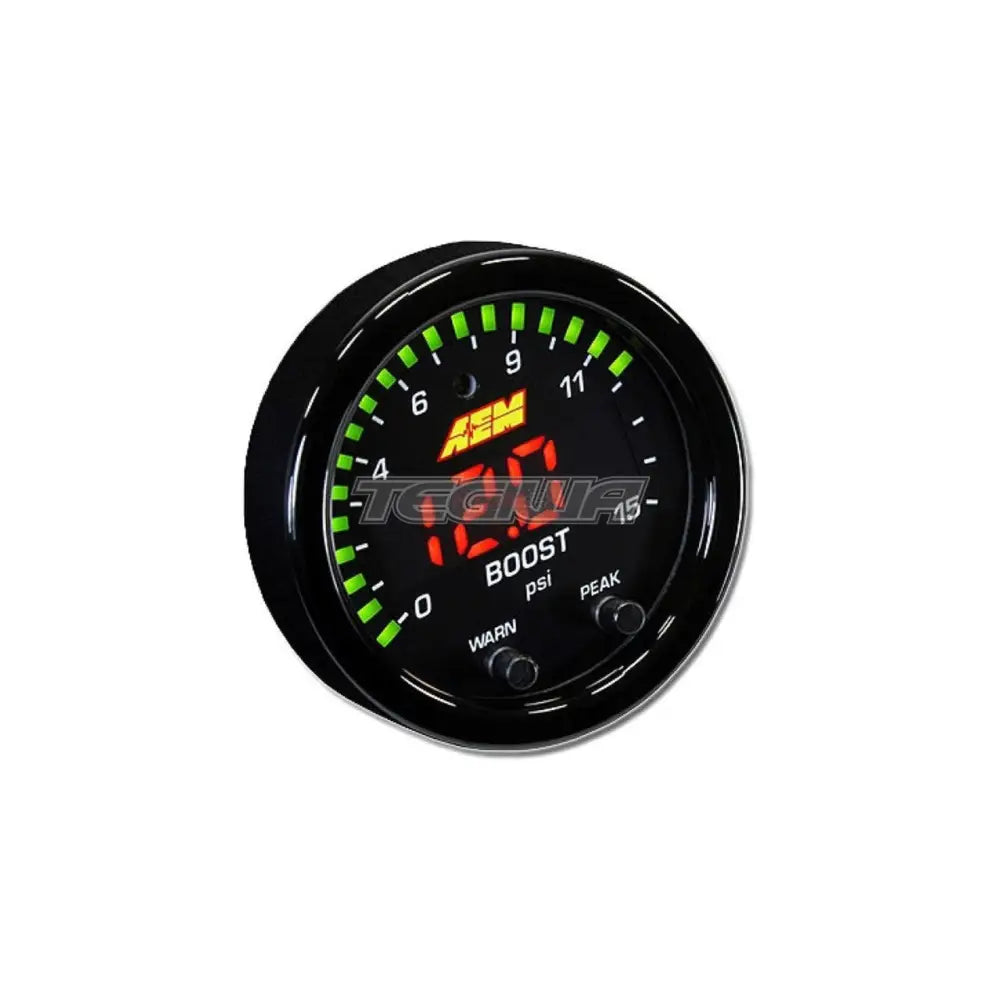 AEM X-Series Pressure Gauge 0~15PSI Black Bezel and Black Boost/Fuel Faceplate