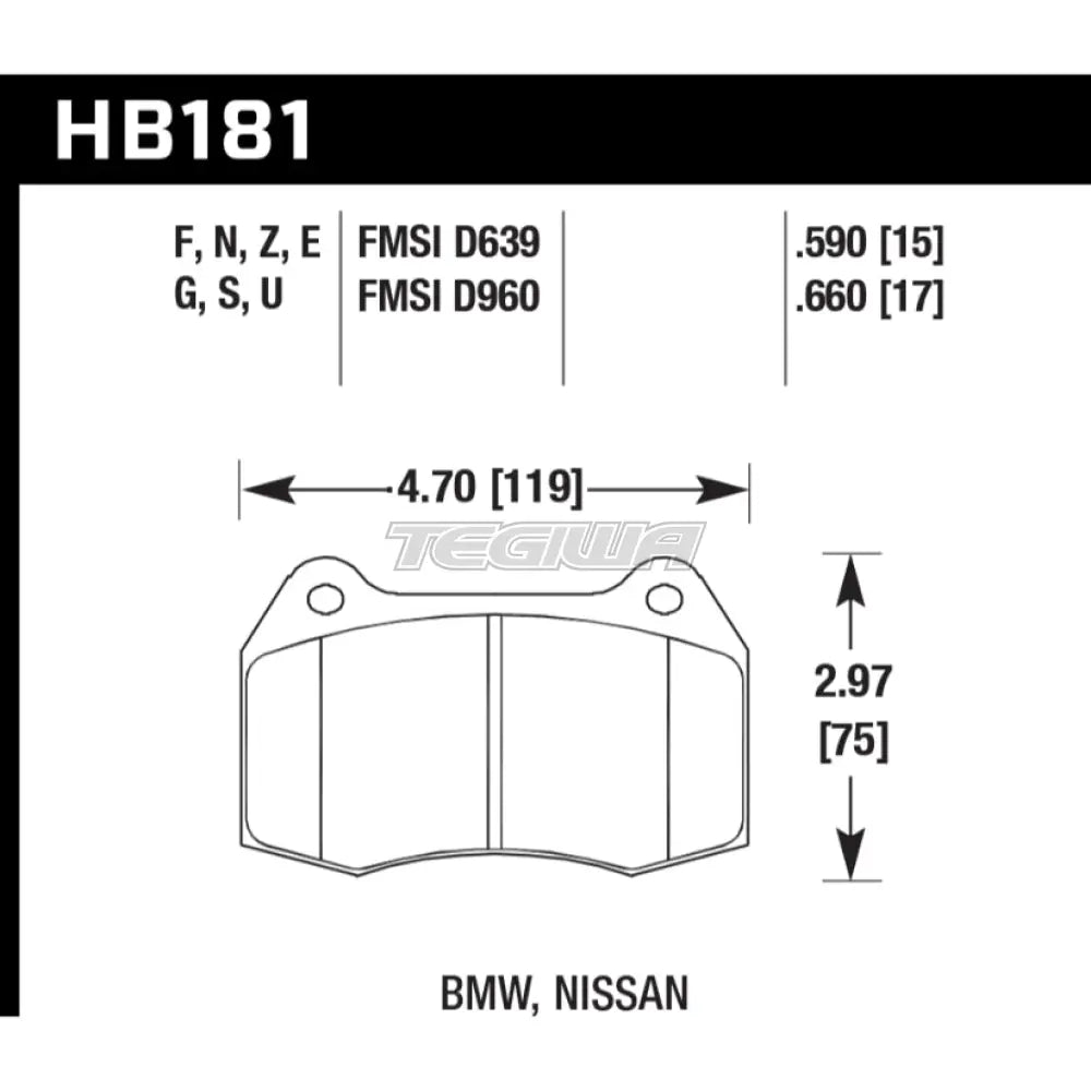 HAWK Performance Blue 9012 Motorsports Brake Pads Front - HB181E.660