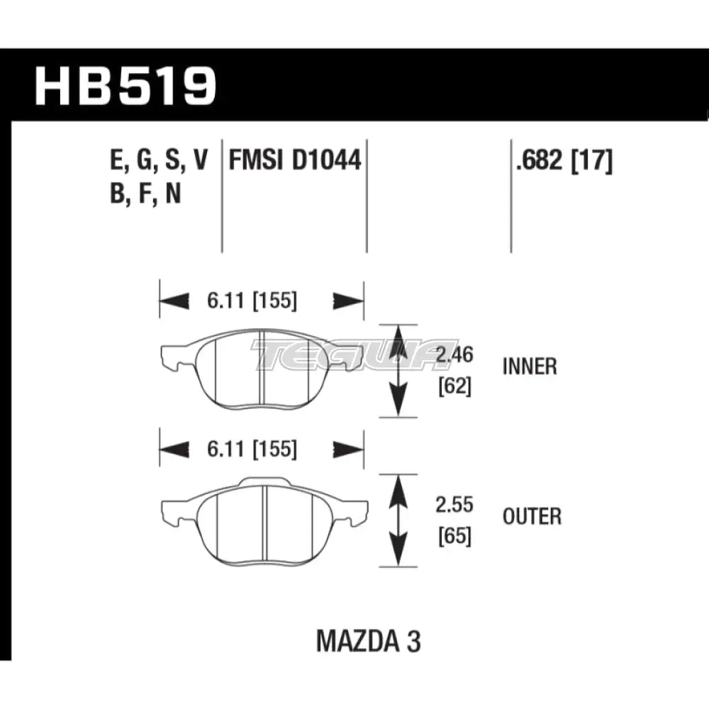 HAWK Performance Blue 9012 Motorsports Brake Pads Front - HB519E.682