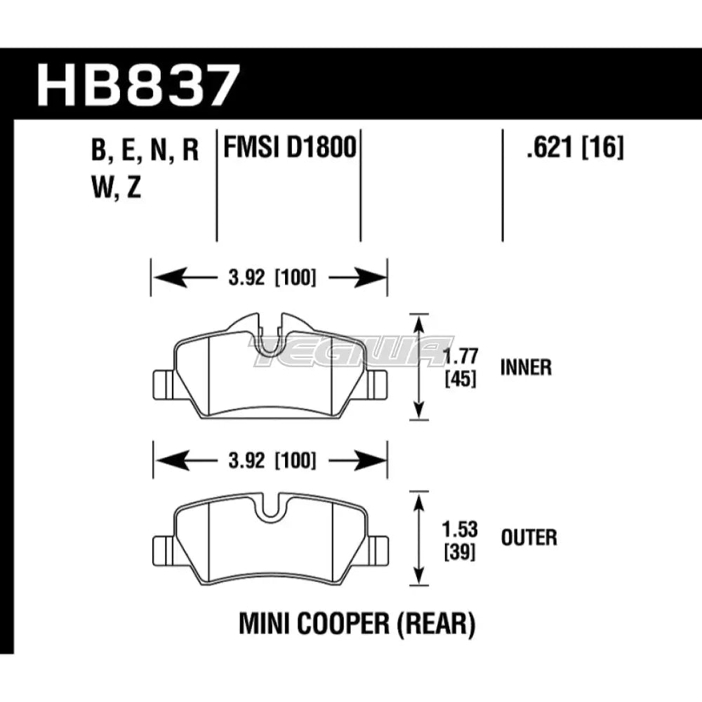 HAWK Performance Blue 9012 Motorsports Brake Pads Rear - HB837E.621