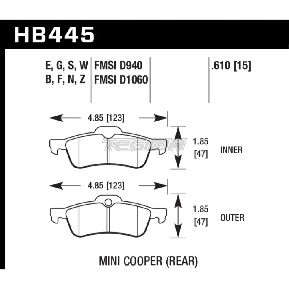 HAWK Performance HPS 5.0 High Performance Street Brake Pads Rear - HB445B.610