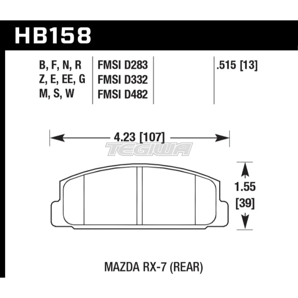 HAWK Performance PC Performance Ceramic Street Brake Pads Rear - HB158Z.515