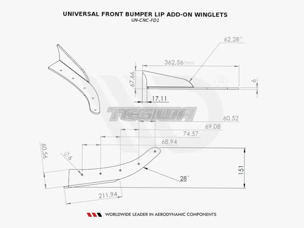 Maxton Design Universal Front Bumper LIP Add-on Winglets