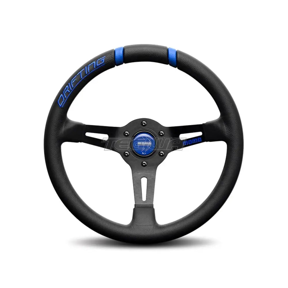 Momo Drifting Steering Wheel 330Mm - 350Mm Black Lth Blue Inserts 90Mm Dish Wheels And Accessories