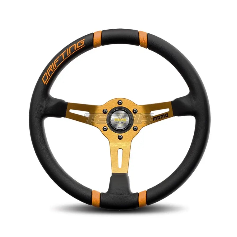 Momo Drifting Steering Wheel 330Mm - 350Mm Black Lth Orange Inserts 90Mm Dish Wheels And Accessories