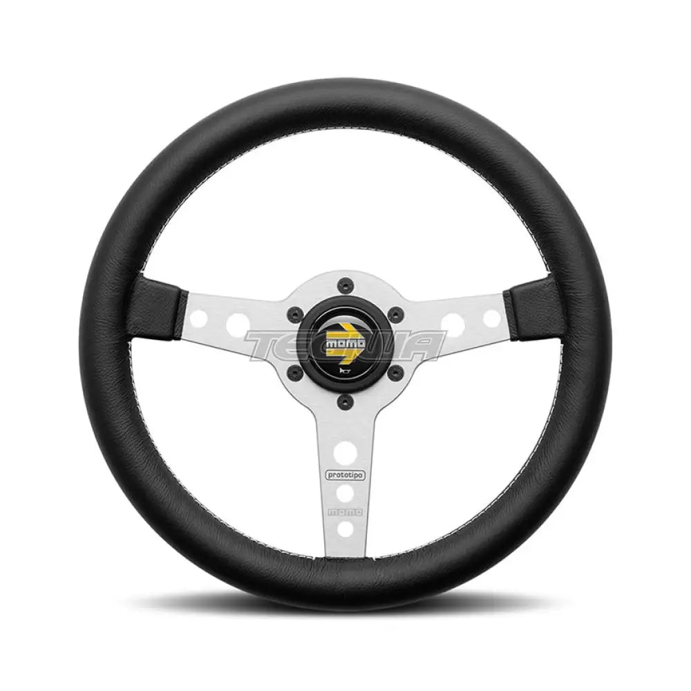 Momo Prototipo Steering Wheel 320Mm-370Mm Silver Spoke/Black Leather 320Mm Wheels And Accessories