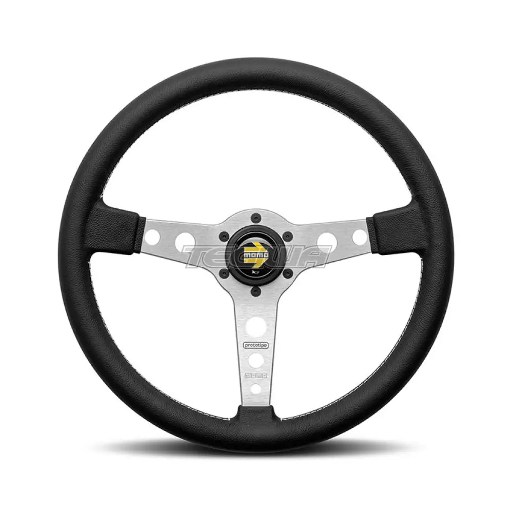 Momo Prototipo Steering Wheel 320Mm-370Mm Silver Spoke/Black Leather 370Mm Wheels And Accessories