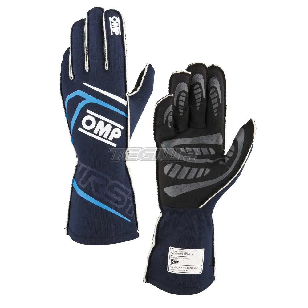 Omp First Gloves Fia 8856-2018 Navy Blue / Cyan L