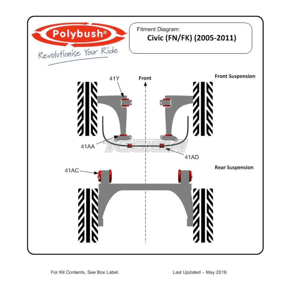 Polybush Front Wishbone Rear Bush Honda Civic Type-R Fn2 Bushes