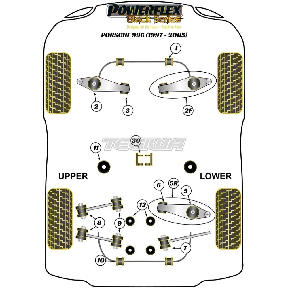 Powerflex Black Series For Twin Bush Gearbox Front Mounting Insert Kit Porsche 911 996 97-05 Bushes