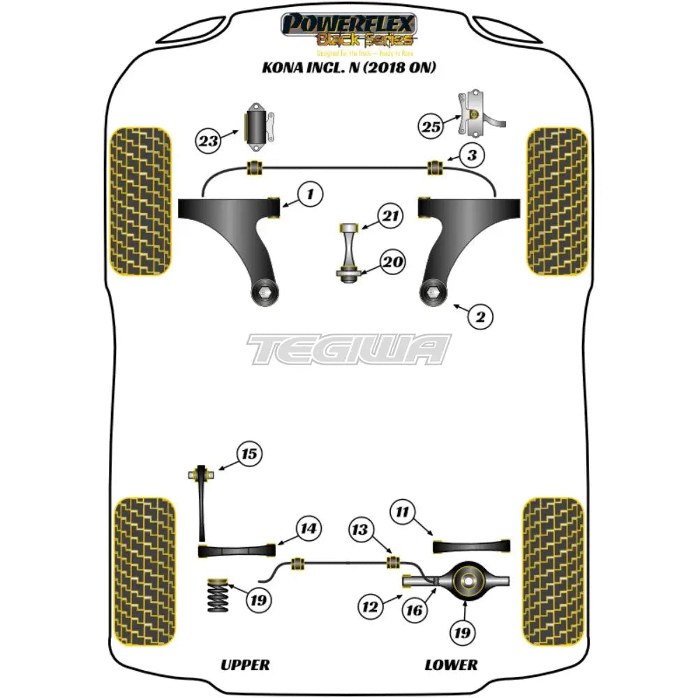 Powerflex Black Series Front Wishbone Rear Bush Anti-Lift Inc Caster Adjust Hyundai Kona N 18 +