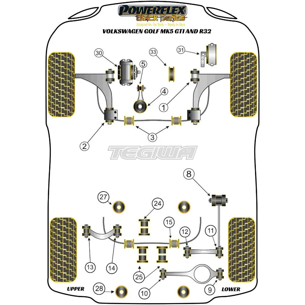 Powerflex Black Series Front Wishbone Rear Bush Anti-Lift Inc Caster Offset Volkswagen Golf Mk5 Gti