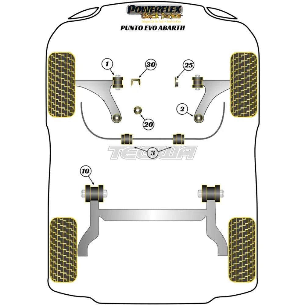 Powerflex Black Series Front Wishbone Rear Bush Caster Adjustable Fiat Punto Evo Abarth 09-15 Bushes