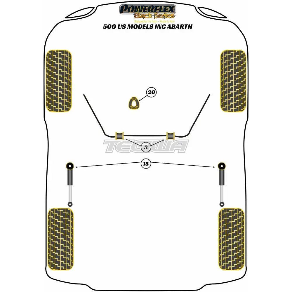 Powerflex Black Series Lower Torque Mount Track Use Fiat 500 Us Inc Abarth 07 + Bushes