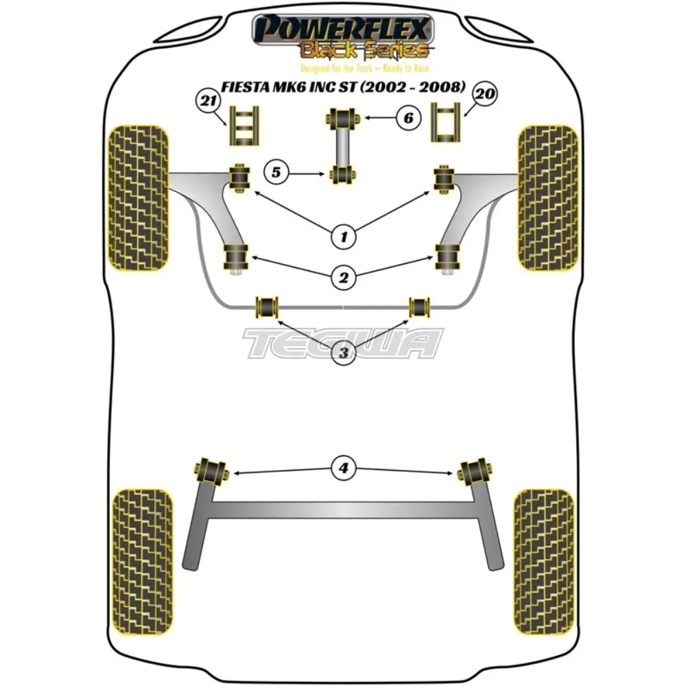 Powerflex Black Series Lower Torque Mount Track Use Ford Fiesta Mk6 Inc St 02-08 Bushes