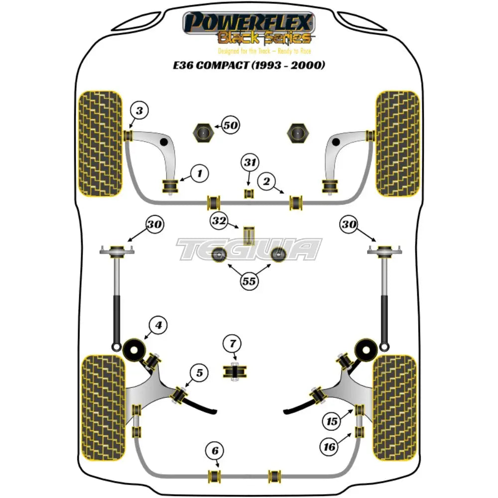 Powerflex Black Series Rear Anti Roll Bar Mounting Bush 14Mm Bmw 3 E36 Compact 93-00 Bushes