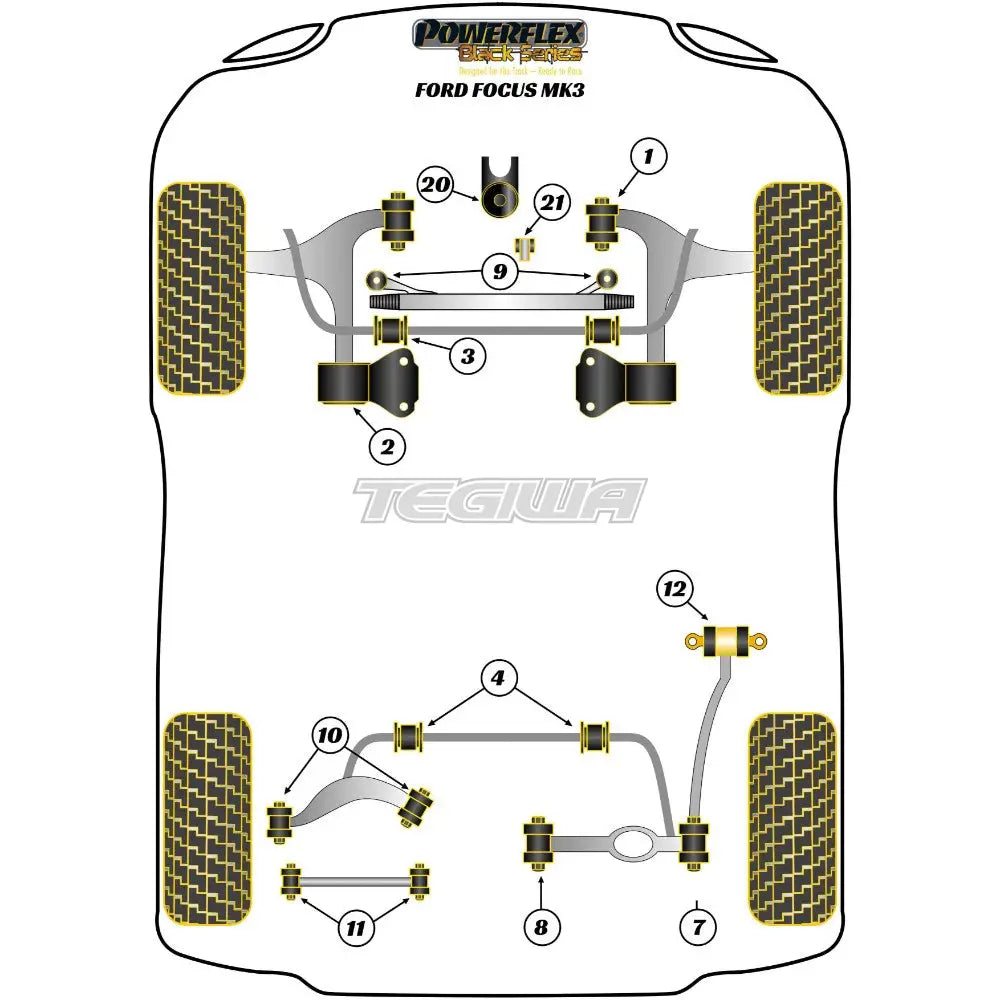 Powerflex Black Series Rear Anti Roll Bar To Chassis Bush 21Mm Ford Focus Mk3 Inc St Rs 11-18 Bushes