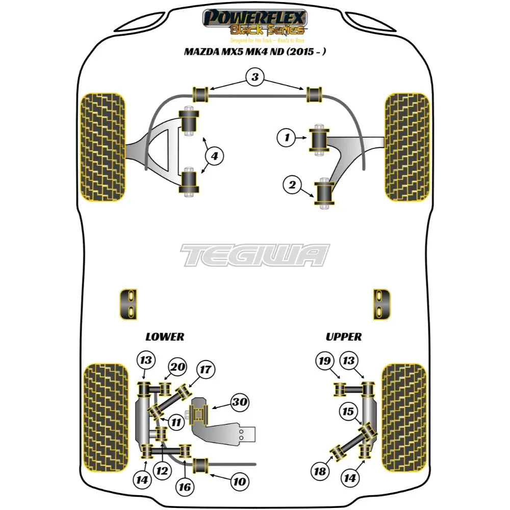 Powerflex Black Series Rear Knuckle Lower Strut Mount Bush Mazda Mx-5 Miata Eunos Mk4 Nd 15 + Bushes
