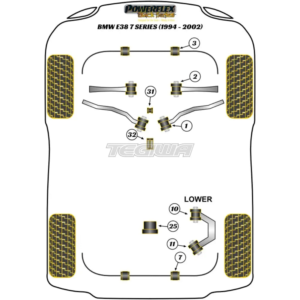 Powerflex Black Series Rear Lower Arm Bush Bmw 7 E38 94-02 Bushes