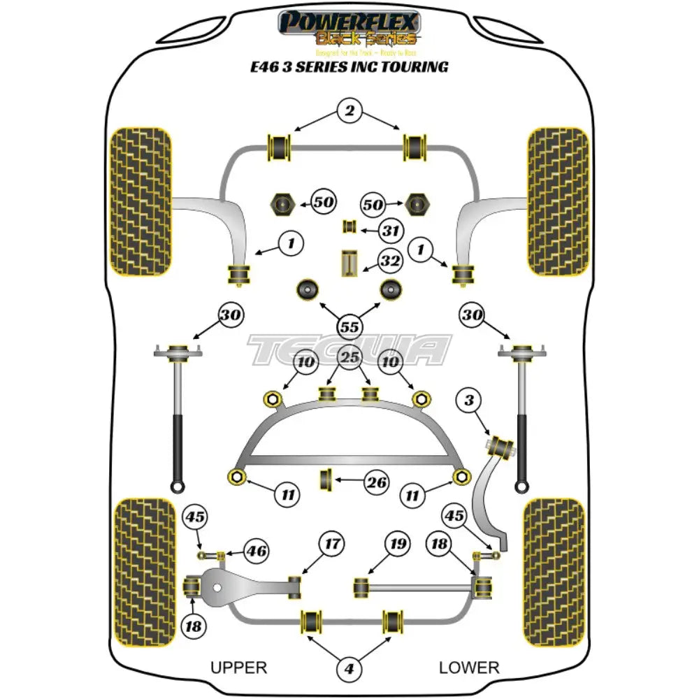 Powerflex Black Series Rear Shock Top Mount Bracket And Bush 12Mm Bmw 3 E46 Sedan Touring Coupe