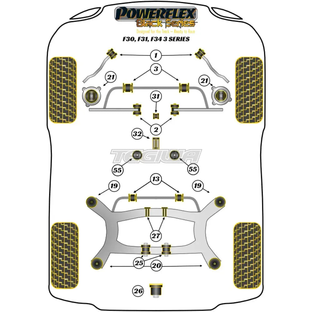 Powerflex Black Series Rear Subframe Bush Insert Bmw 3 F30 F31 F34 F80 F3X Sedan Touring Gt 11-18