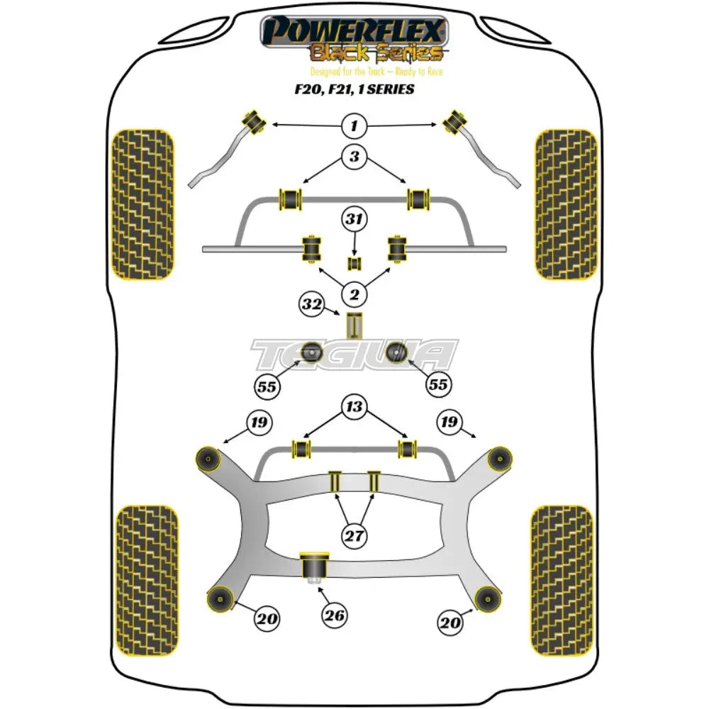 Powerflex Black Series Rear Subframe Front Mounting Bush Track/Msport Bmw 1 F20 F21 Rwd 11-19 Bushes