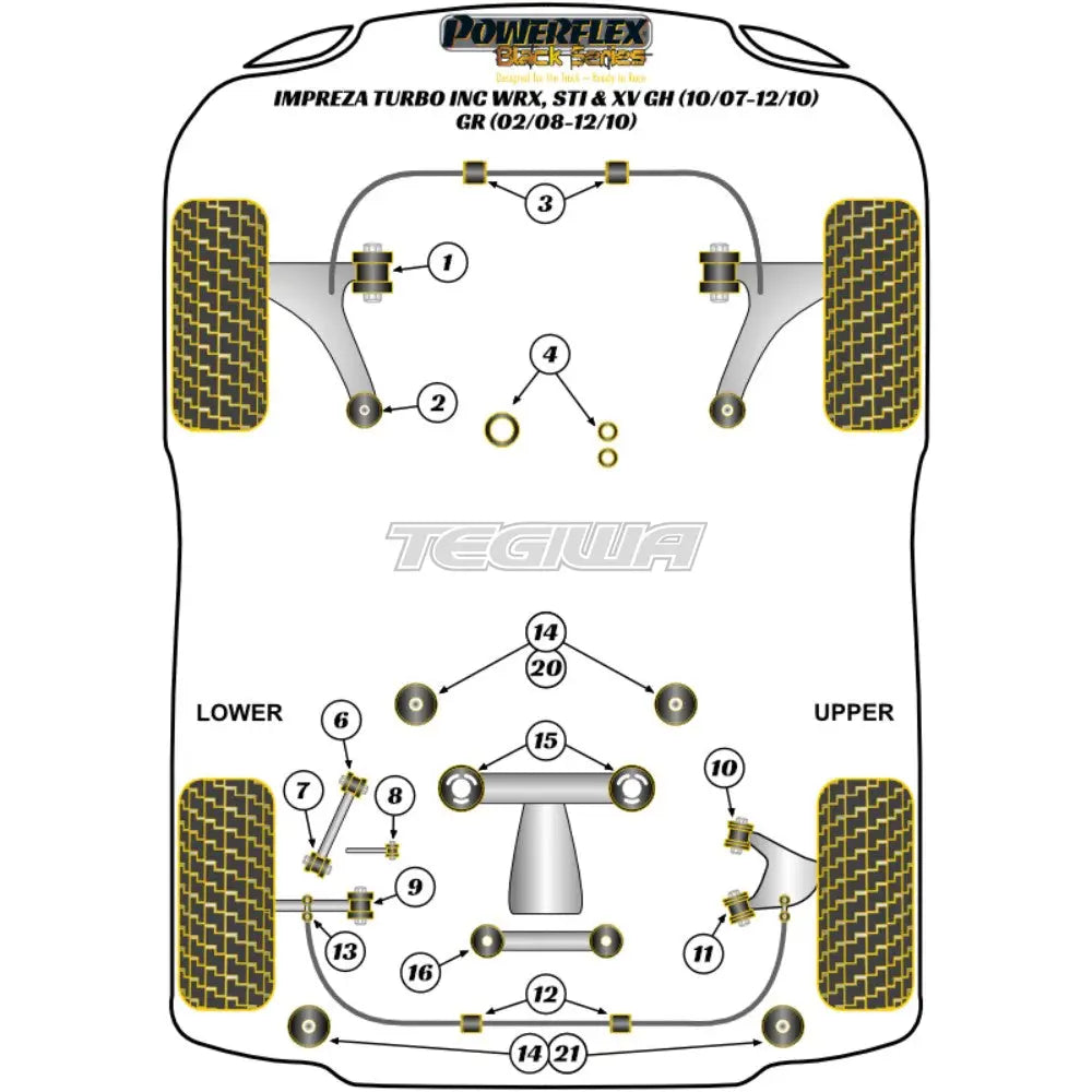 Powerflex Black Series Rear Subframe Insert Subaru Impreza Gr Gh Wrx Inc Sti 07-14 Bushes