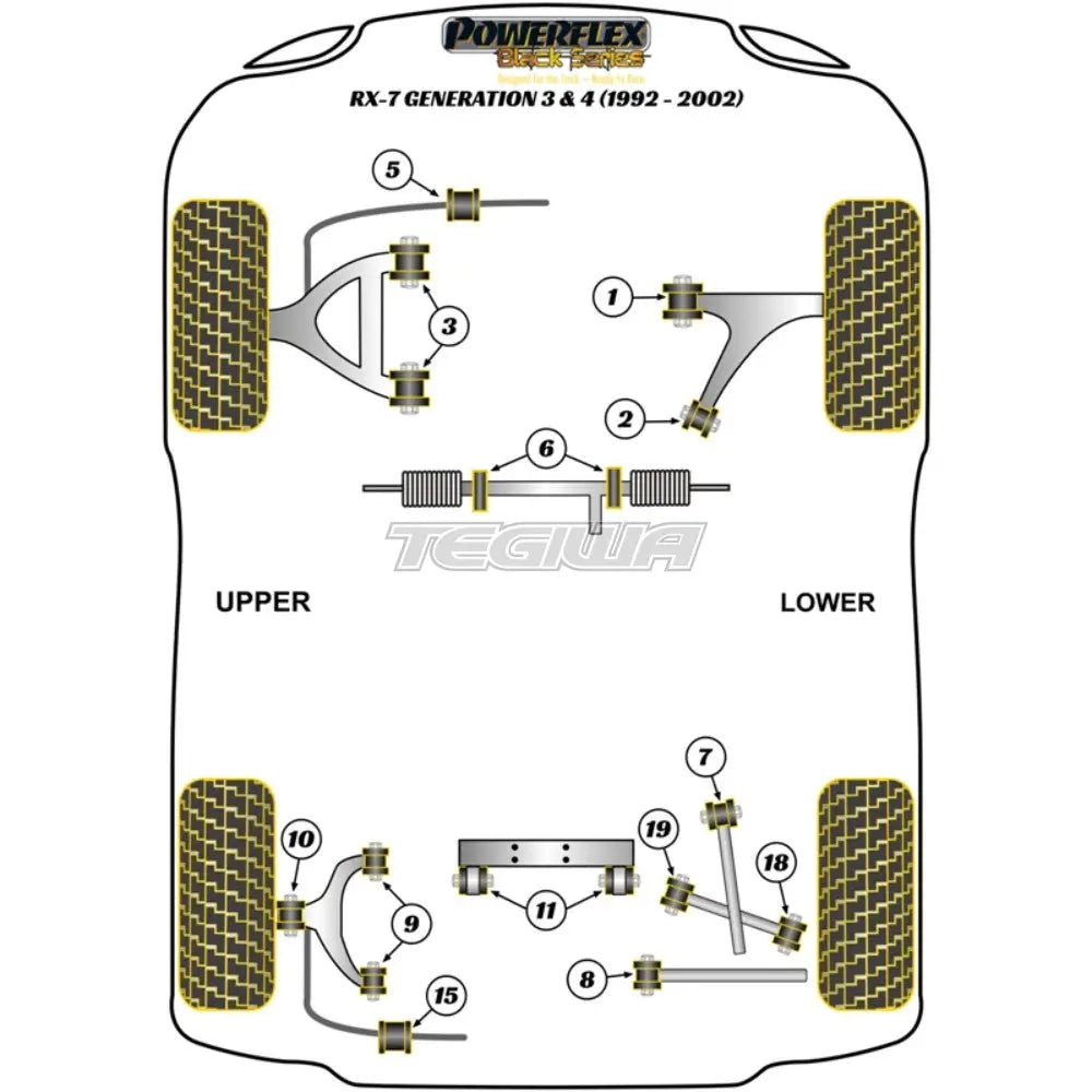 Powerflex Black Series Rear Upper Arm To Damper Bush Mazda Rx-7 Gen 3-Fd3S 92-02 Bushes