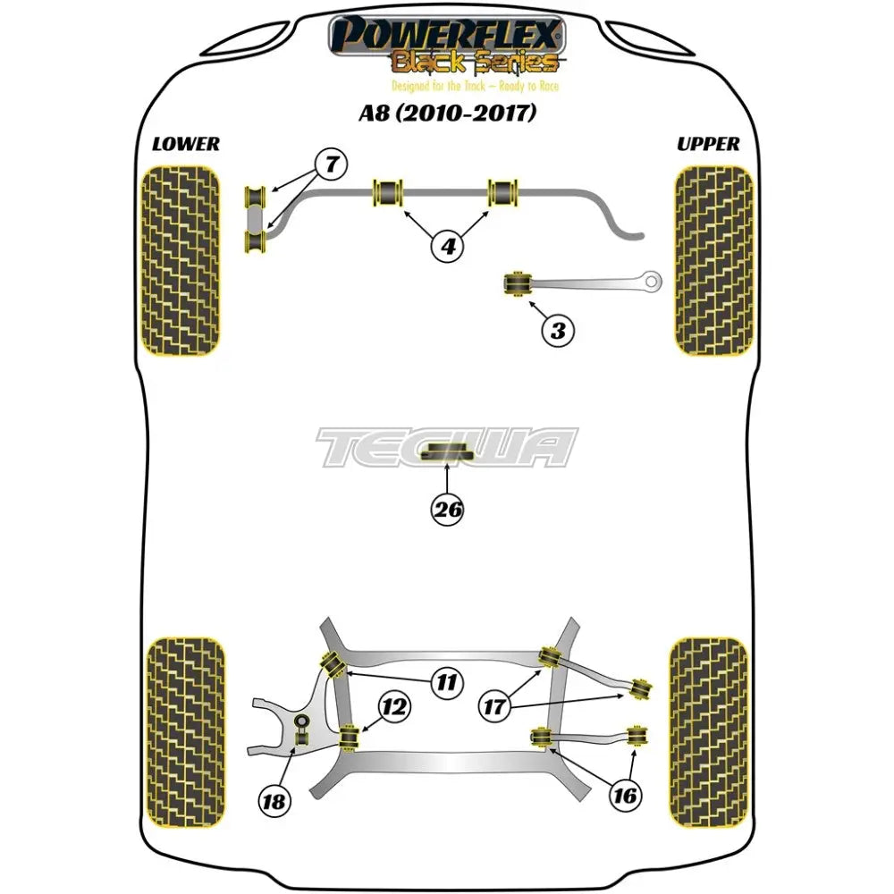 Powerflex Black Series Rear Upper Wishbone Outer Bush Audi A8 S8 D4 10-17 Bushes