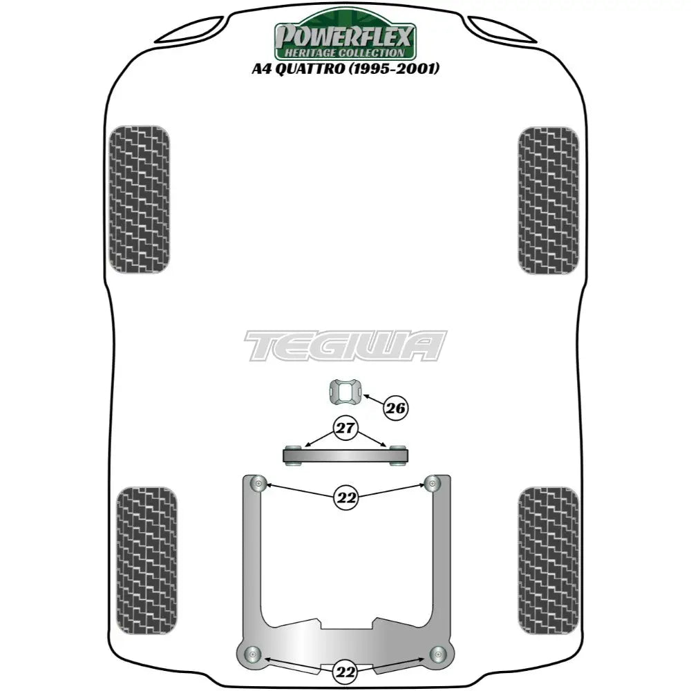 Powerflex Heritage Series Rear Differential Crossmember Bush Audi A4 S4 Rs4 B5 Quattro 95-01 Bushes