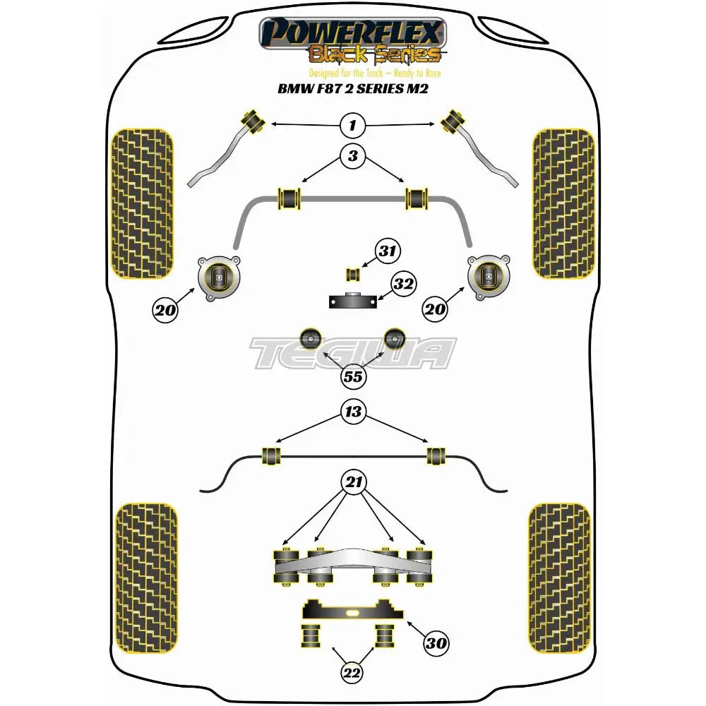 Powerflex Road & Black Series Dual-Mount Rear Differential Bracket Bmw 2 F87 M2 Coupe 15 + Bushes