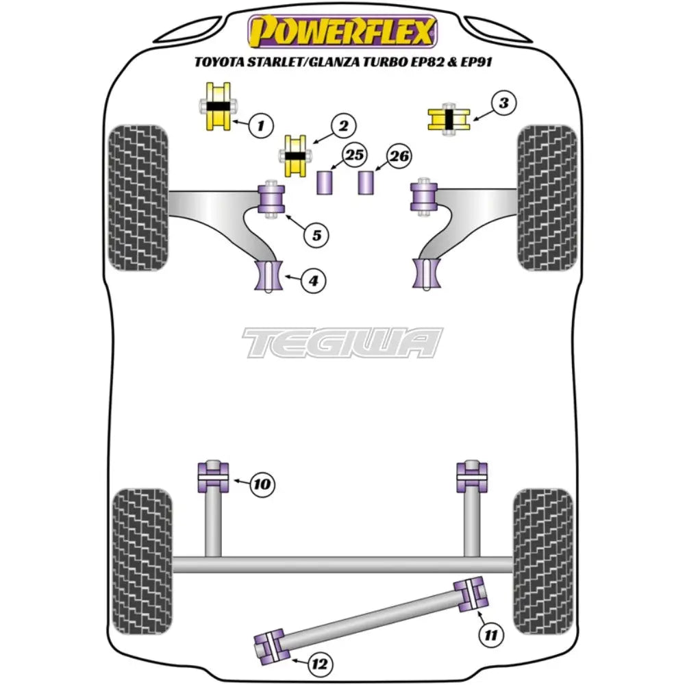 Powerflex Road Series Front Arm Bush Toyota Starlet Gt Turbo Ep82 Glanza V Ep91 90-99 Bushes