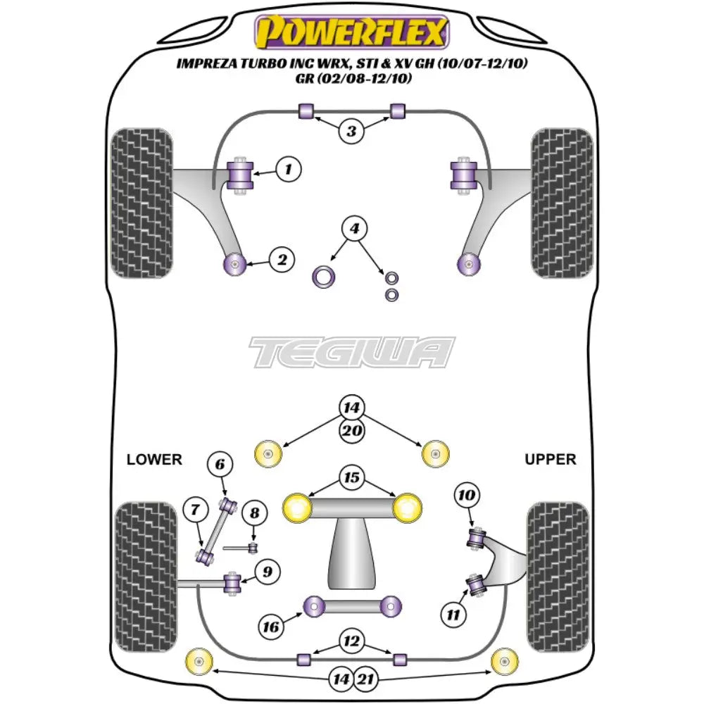 Powerflex Road Series Front Wishbone Rear Bush Anti-Lift Inc Caster Adjust Subaru Impreza Gr Gh Wrx