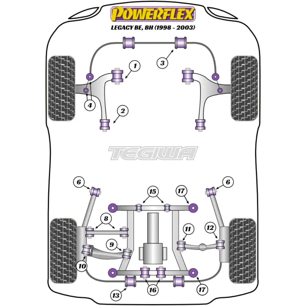 Powerflex Road Series Rear Anti Roll Bar To Chassis Bush 14Mm Subaru Legacy Be Bh 98-03 Bushes