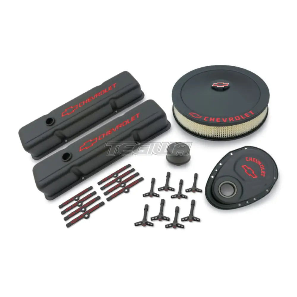 Proform Chevrolet Dress-Up Kit Black Crinkle Red Lettering Small Block V8 59-86