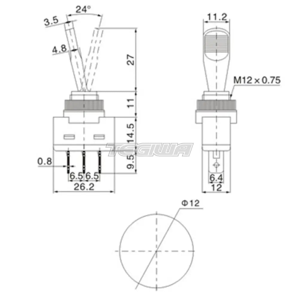 Rrs 27 Mm Plastic Switch 2Pos. On/Off 12V 20A 2 Flat Pins Sensors And Connectors