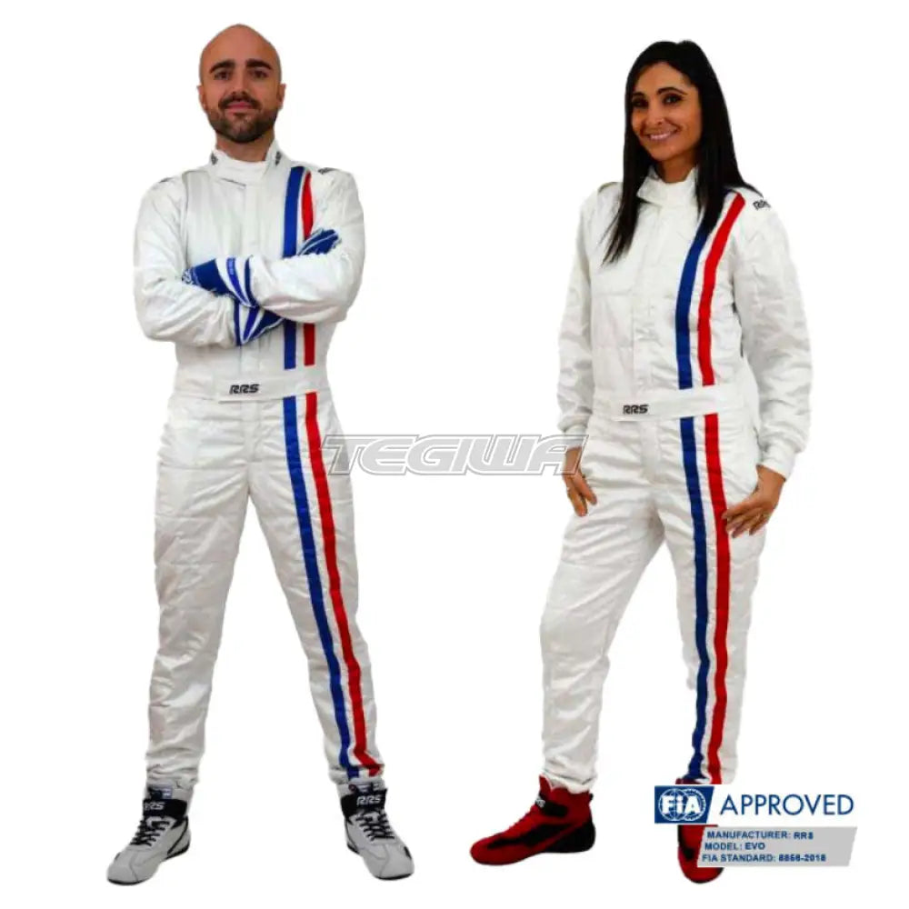 Rrs Le Mans Race Suit White With Blue/Red Stripes - Fia 8856-2018 Suits