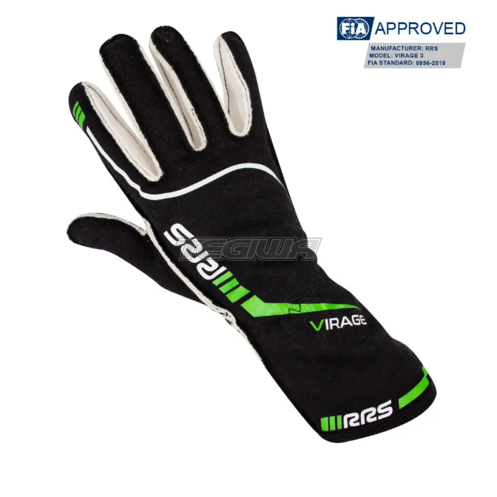 Rrs Virage 3 Gloves Black With Green Logo - Fia 8856-2018