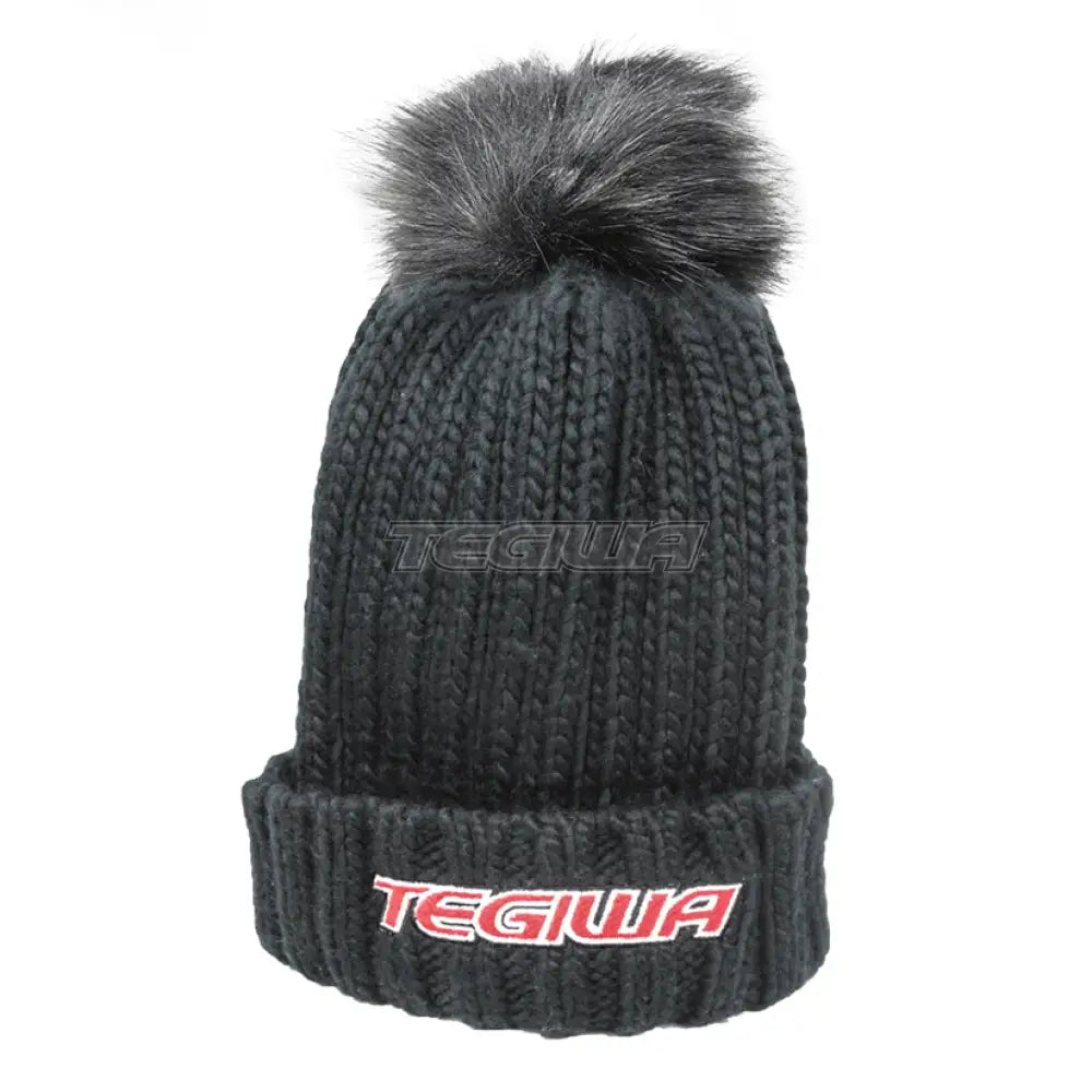 Tegiwa Classic Logo Fur Bobble Pom Pom Hat Black