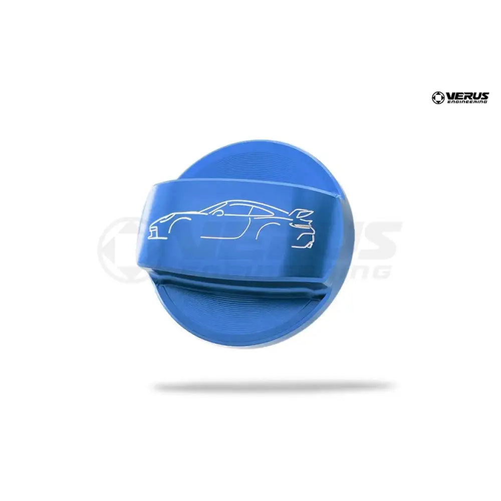 Verus Engineering Gas Cap Cover Anodized 718 Silhouette Blue Engine Bay